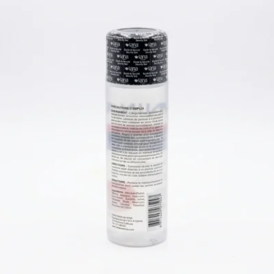 Vue arrière du flacon Nina 500 ml montrant la composition et les précautions d'usage pour le dissolvant cosmétique.