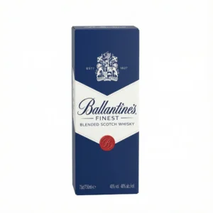 Vue de face du BAILEYS ORIGINAL 75CL dans son étui en carton rectangulaire bleu et blanc, orné d'un sceau rouge.