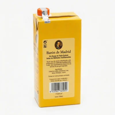 Étiquette arrière Baron de Madrid avec origine Espagne