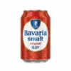 Vue de face de la BIERE EN CANETTE BAVARIA ORIGINAL 50 cl, une canette en aluminium rouge et or avec une étiquette blanche et bleue.