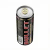 Vue de dessus de la BIERE EN CANETTE BULLET 250ML, une canette en aluminium noire et rouge avec une languette dorée.