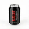 Vue de face de la bière en canette Bullet 250ml, une canette en aluminium noir mat avec des inscriptions rouges et blanches.