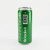 Vue de arrière d'une bière en canette Heineken 33 cl en aluminium vert, montrant le code-barres et les informations du produit.