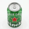 BIERE EN CANETTE HEINEKEN 33 cl en aluminium vert, vue de dessus montrant son opercule argenté et sa célèbre étoile rouge.