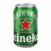 Vue de face de la BIERE EN CANETTE HEINEKEN 33 cl, verte en aluminium avec son étoile rouge et son logo blanc.