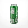 Vue de arrière de la bière en canette Heineken 50 cl en aluminium vert, affichant les informations nutritionnelles et le logo.