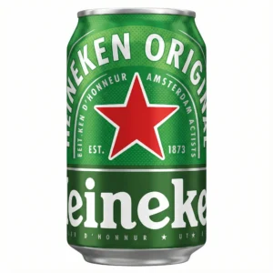 Vue de face de la BIERE EN CANETTE HEINEKEN 50 cl, une canette cylindrique en aluminium vert ornée de son étoile rouge.
