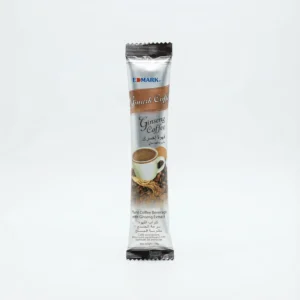 Vue de face du sachet fin, rectangulaire, argenté et marron du CAFE EDMARK GINSENG COFFEE 18G sur fond blanc.