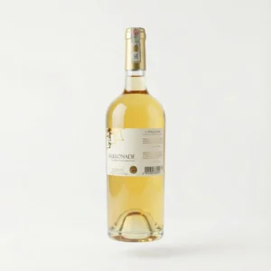 CARILLONADE BLANC BDX 75 CL, bouteille de vin blanc doré en verre transparent, vue de face avec son étiquette blanche et or.
