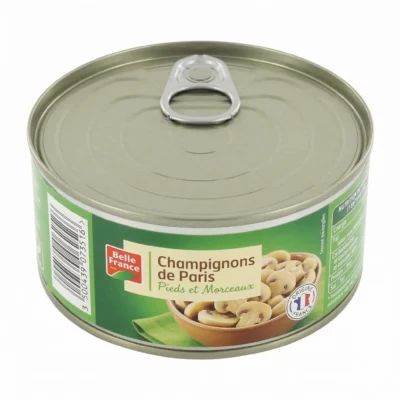 Vue dessus boîte champignon Rojet, couvercle métal estampé