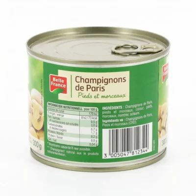 Vue latérale conserve champignon Rojet 425ml format pratique