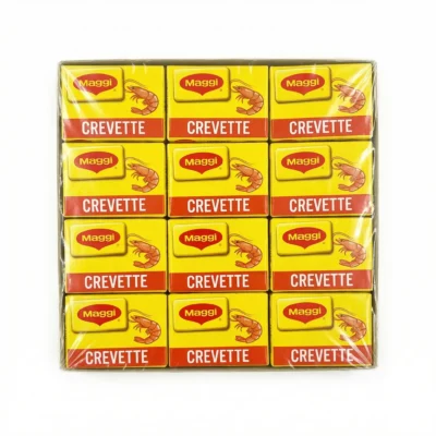 Vue dessus boîte cube Maggi crevette emballage individuel cube