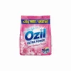 Vue de dessus du sachet en plastique rose de DETERGENT OZIL ULTRA POWER FLORAL 100G, décoré de fleurs.