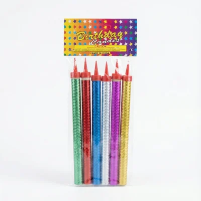 FEU D ARTIFICE PM PIECE en vue de face, six bougies fontaines multicolores et brillantes dans leur sachet transparent.