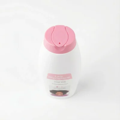 Vue de dessus du flacon blanc du LAIT GLYCEDERM ROSE 750ML, coiffé de son bouchon à clapet rose distinctif.