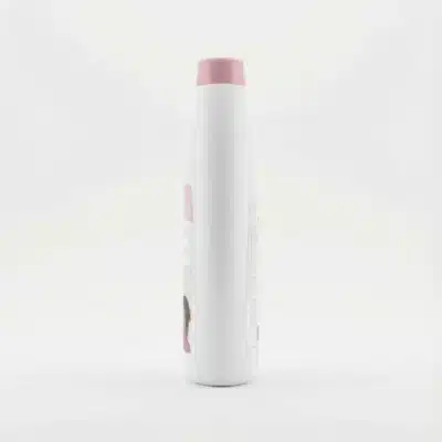 Vue latérale du Lait Glycederm Rose 750ml dans son flacon blanc élancé, coiffé d'un bouchon rose sur fond uni.