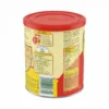 Vue arrière de la boîte métallique jaune de lait en poudre Nido 1+ avec son couvercle rouge et les informations nutritionnelles.