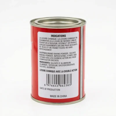 Vue arrière du paquet de levure Chopman 454g montrant la composition et les conseils d'utilisation pour la pâte.