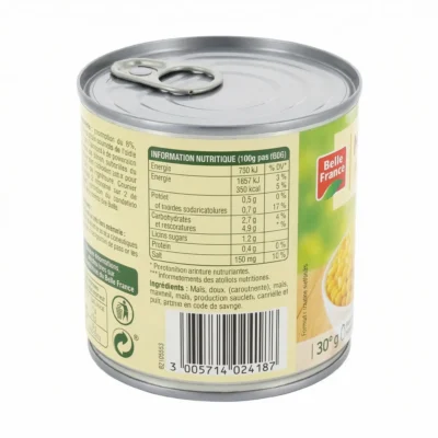 Verso boîte maïs Belle France valeurs nutrition lisibles