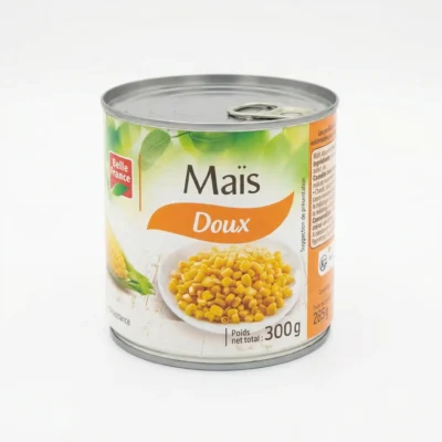 Boîte maïs doux Belle France 300g étiquette jaune sucrée