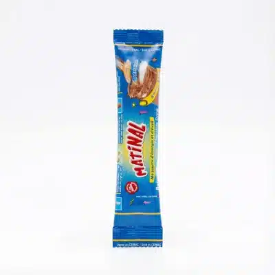 Vue de face du MATINAL STICK 10G, un sachet individuel bleu et allongé pour boisson chocolatée, sur fond blanc.