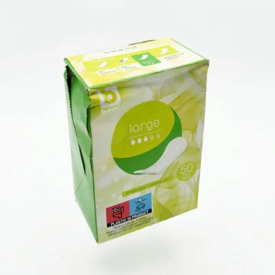 Vue de dessus du sachet refermable de protège-slips Boni Large, conditionnement pratique pour le sac à main.