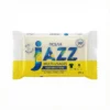 Vue de dessus du SAVON JAZZ MULTI-USAGE AU CITRON 200G dans son emballage plastique rectangulaire jaune, blanc et bleu.