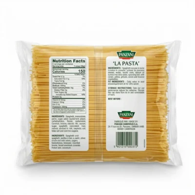 Étiquette arrière carton La Pasta 5kg, infos nutritionnelles complètes