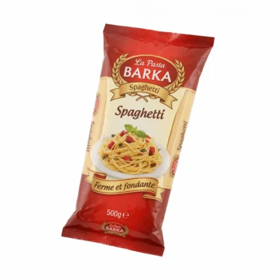 Paquet jaune spaghetti La Pasta Barka 500g vue de face
