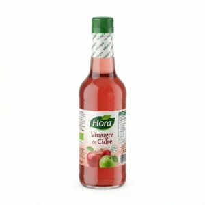 Bouteille vinaigre cidre Flora 75cl étiquette dorée fruitée